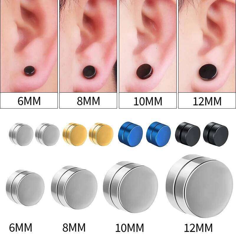 6mm/8mm/10mm/12mm Round Circle Strong Magnet Magnetic Mens Ear Clip Non Piercing Fake Earrings Jewelry 26W0129