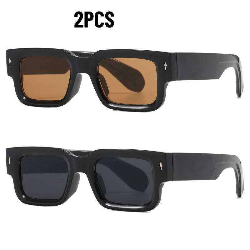 2PCS CY5539 Brand Designer Square Sunglasses Women Men Ocean Color Shades Glasses Female Fashion Rectangle Rivet Oculos De Sol H260129