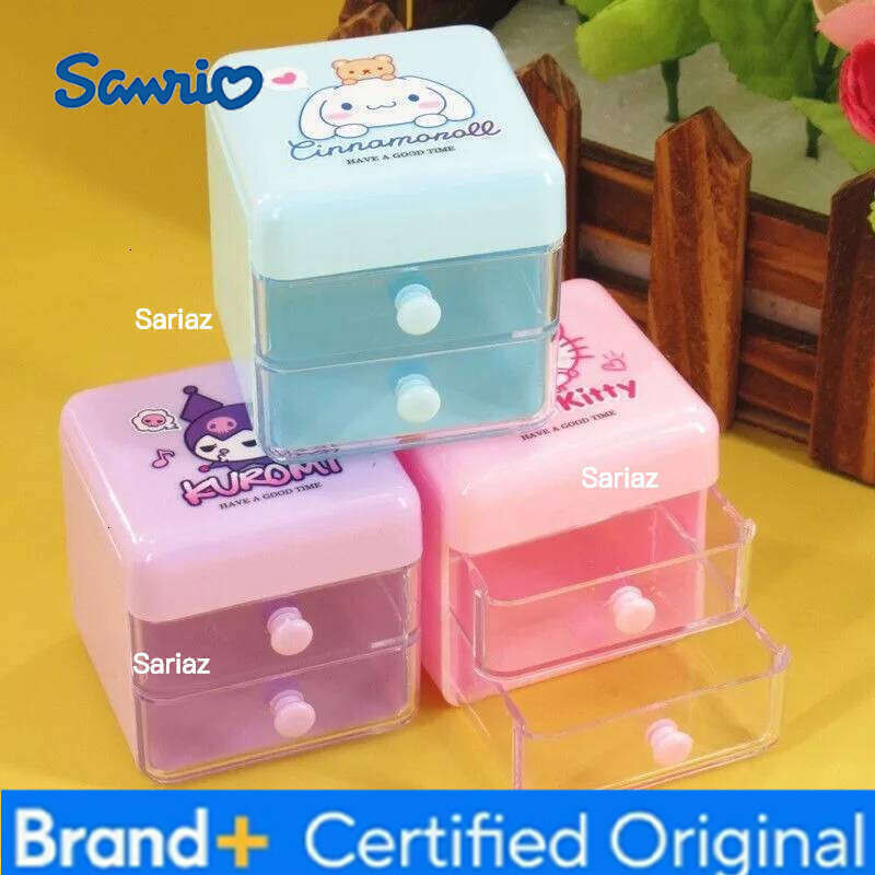 Sanrio Hello Kitty Cinnamoroll Kuromi Creative Cute Double Layer Mini Drawer Storage Cartoon Simple Accessories Jewelry Box H260129 H260129