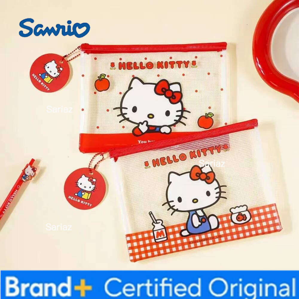 Sanrio Genuine A5 Zipper File Pouch Hello Kitty Cartoon Transparent Waterproof Pencil Eraser Stationery Storage Bag Girls Gifts H260129