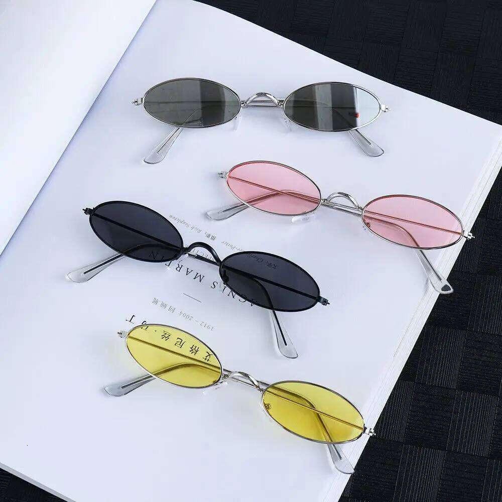 Retro Small Frame Oval Sunglasses Vintage Metal Colorful Shades Sun Glasses for Men Women Fashion Brand Design Female Eyeglasses H260129