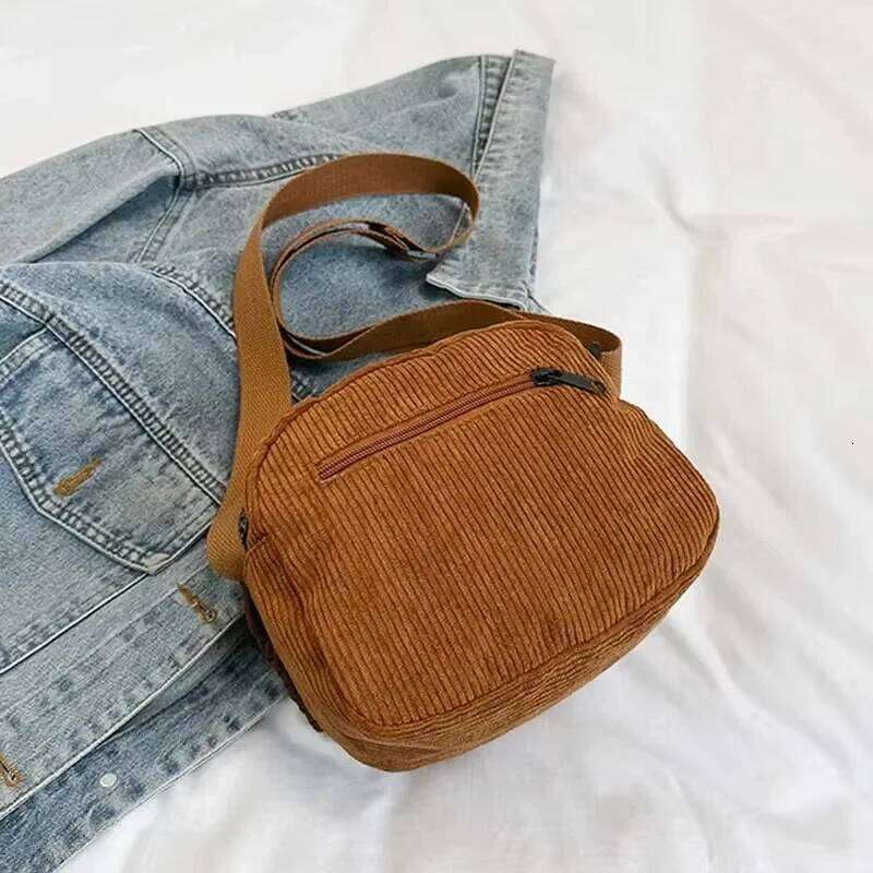 Women'S All-Match Messenger Solid Color Corduroy Shoulder Casual Simple Commuter Small Square Bag