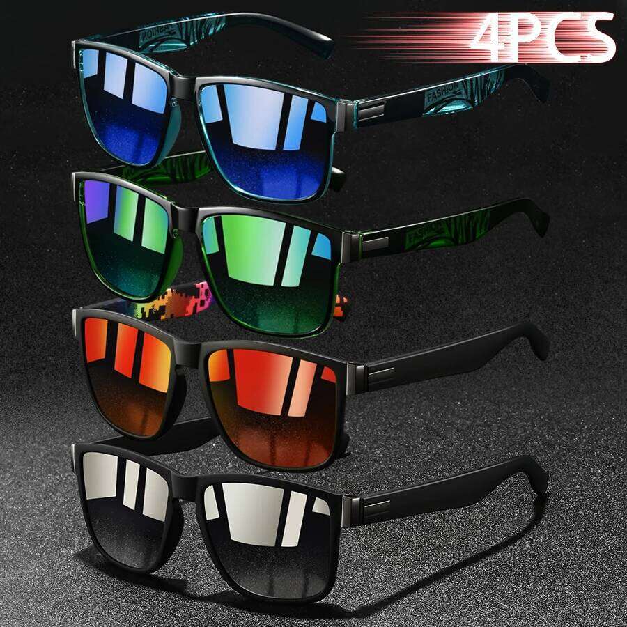 4 PCS Fashion Vintage Square Pattern Sunglasses Men Women Driving Luxury Brand Designer Sun Glasses Man Driver's Eyewear UV400 H260129