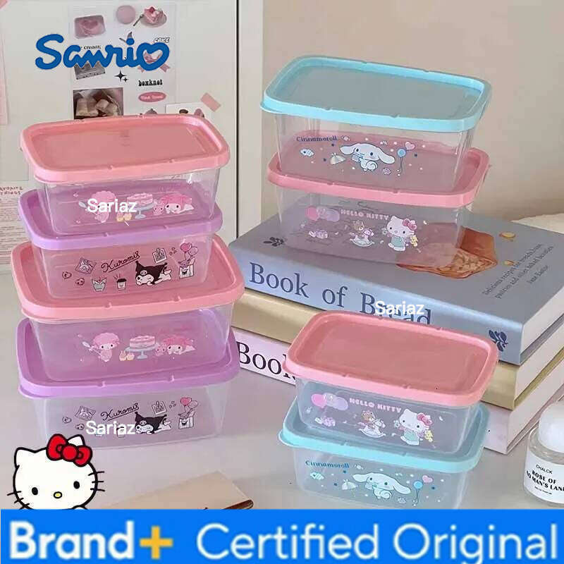 Sanrio 2Pcs/Set New Fresh-Keeping Hello Kitty Melody Sealed Quadrilateral Portable Lunch Food Classification Storage Box H260129