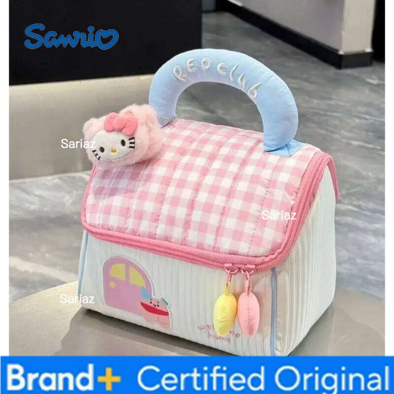 Sanrio Cute Hello Kitty Little House Makeup for Women Large Capacity Portable Travel Toiletries Hand-held Compartment Storage Bag H260129 H260129