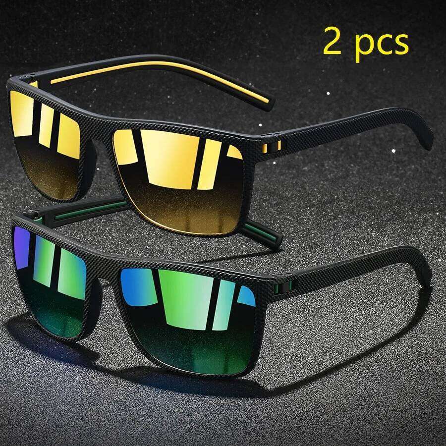 2 Pieces Fashion Vintage Check Pattern Polarized Sunglasses Men Women Fishing Driving Brand Design Sun Glasses UV400 Man Eyewear H260129