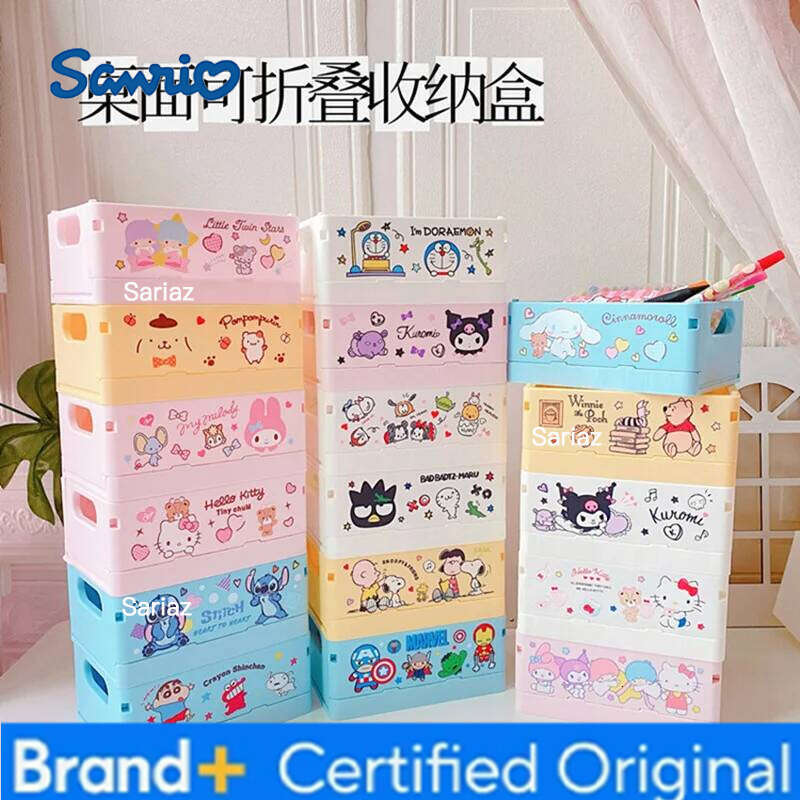 Sanrio Kawaii Hello Kitty My Melody Kuromi Cinnamoroll Box Foldable Stackable Cosmetic Organizer Desktop Storage H260129
