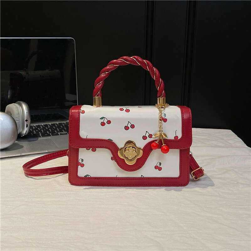 2025 New Cute Cherry Print Crossbody Bag - Twisted Handle Small Square Bag - Patchwork Contrasting Design Shoulder Bag S260129