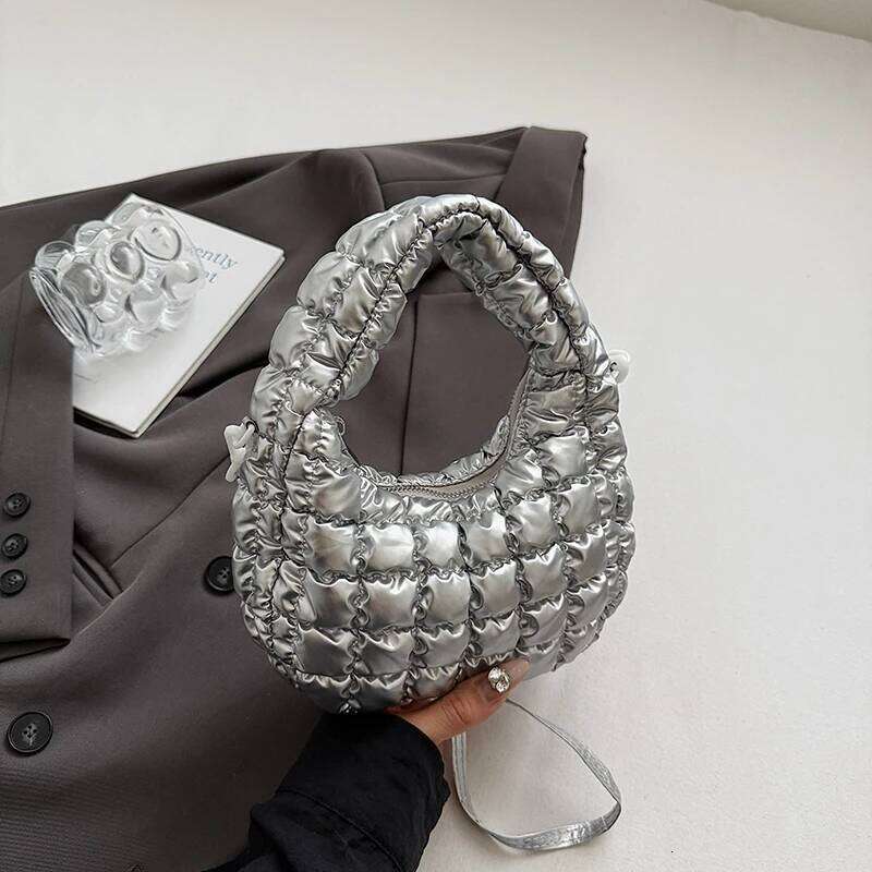 Autumn/Winter New Down Cotton Handbag Korean Solid Color Mini Pleated Cloud Simple Versatile Single Shoulder Crossbody Bags XJ260129