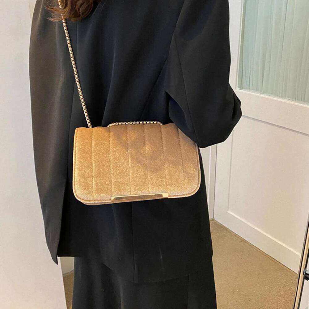 Fashionable Elegant Crossbody for Woman's, Simple Velvet Thread Chain Handbag, Casual Solid Color Shoulder Bag