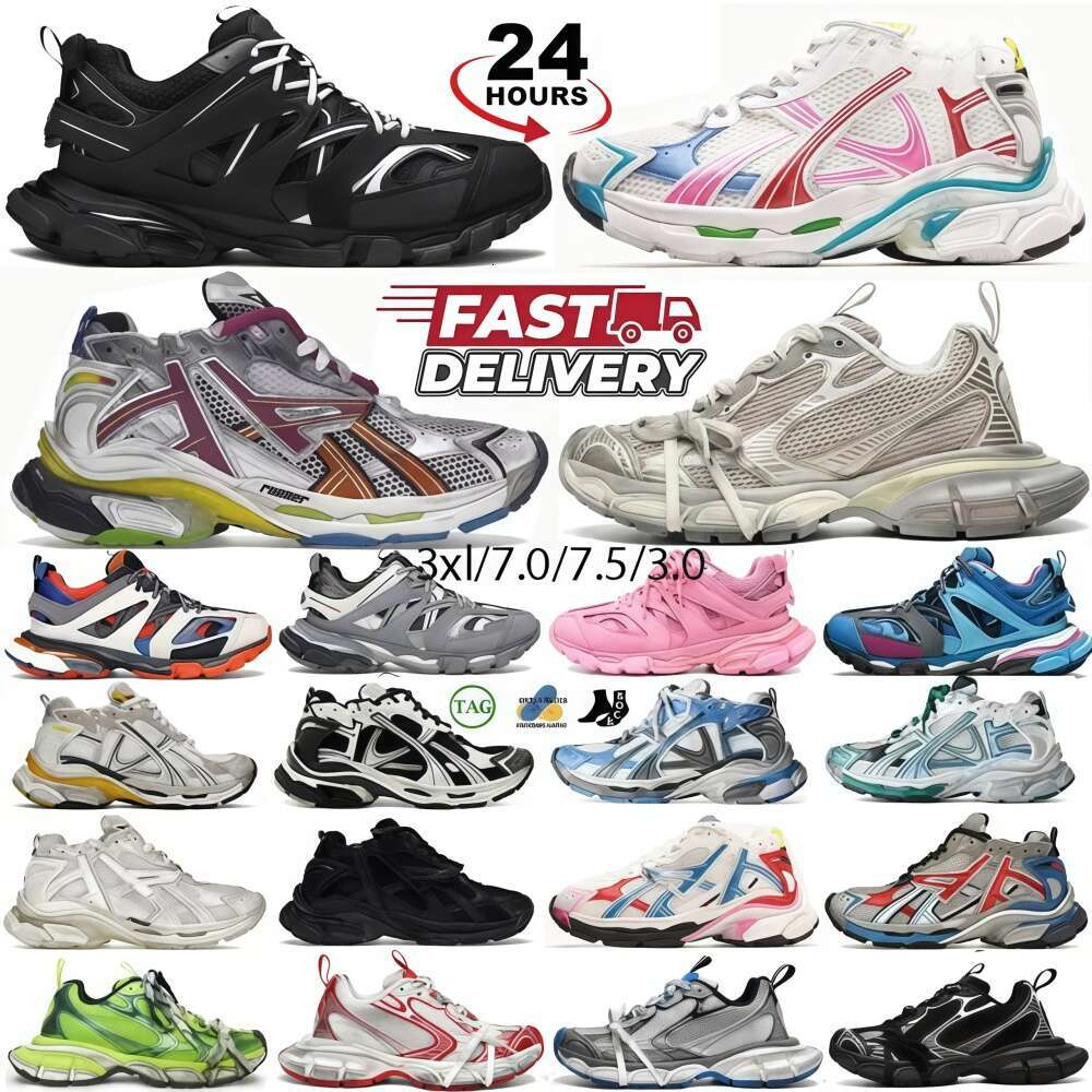 Designer Runner 3xl Sneakers led Track Runners 7.0 7.5 3.0 Paris All Black White Pink Grey Gomma Leather Nylon Printed Platform men women trainers Tennis Shoe With Box