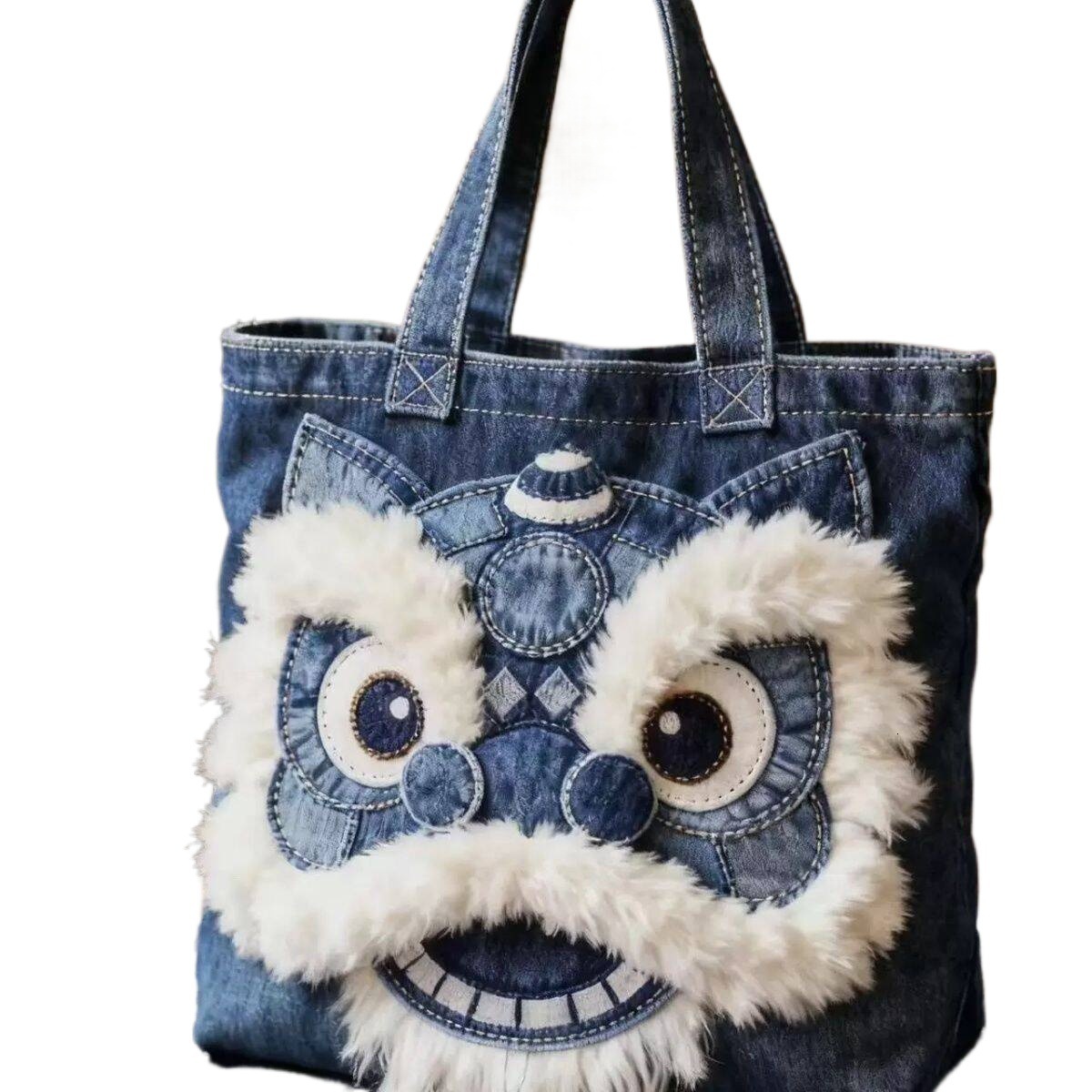 designer Women Bag New Autumn Winter Limited Edition Denim Lion Tote Bag High-Value National Style Niche Three-Dimensional High-End Large Capacity Cro