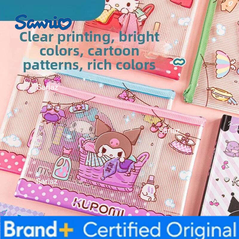 Sanrio Mesh Bag New Style High Value Ins Aesthetic Kuromi File Folder Student Subject Organizer Storage Pouch for School Office H260129