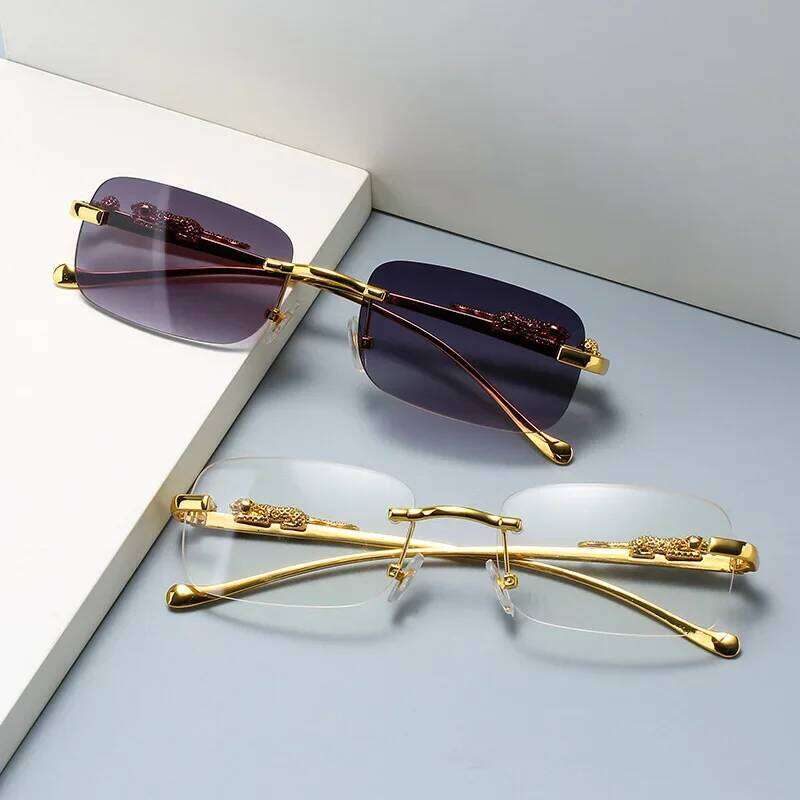 New Rimless Rectangle Vintage Metal Leopard Head Sunglasses Fashion Frameless Tinted Glasses Shades for Women Men H260129