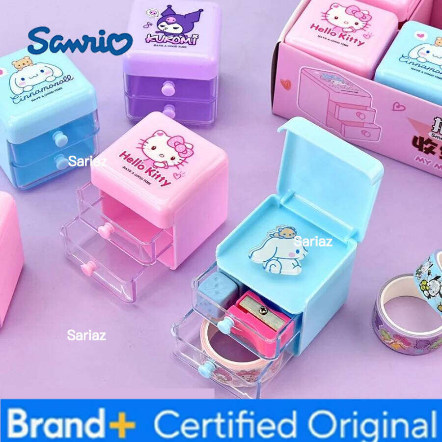 Sanrio New style Hello Kitty Mini Organizer Cartoon Cinnamoroll Melody Double Layer Jewelry desktop storage Girls Gifts H260129