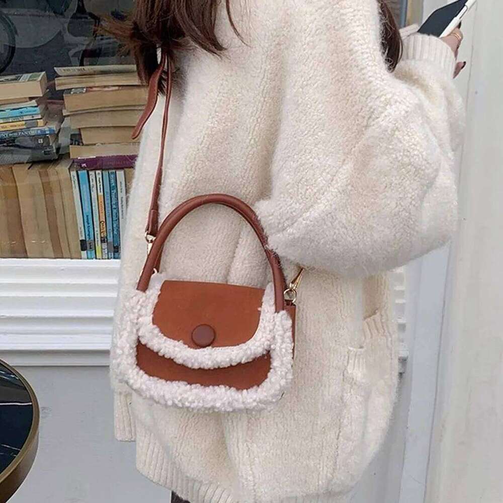 Square Women's 2025 New Autumn and Winter Faux Fur Plaid Furry Korean Style Retro Shoulder Cross-Body Small Bag XJ260129