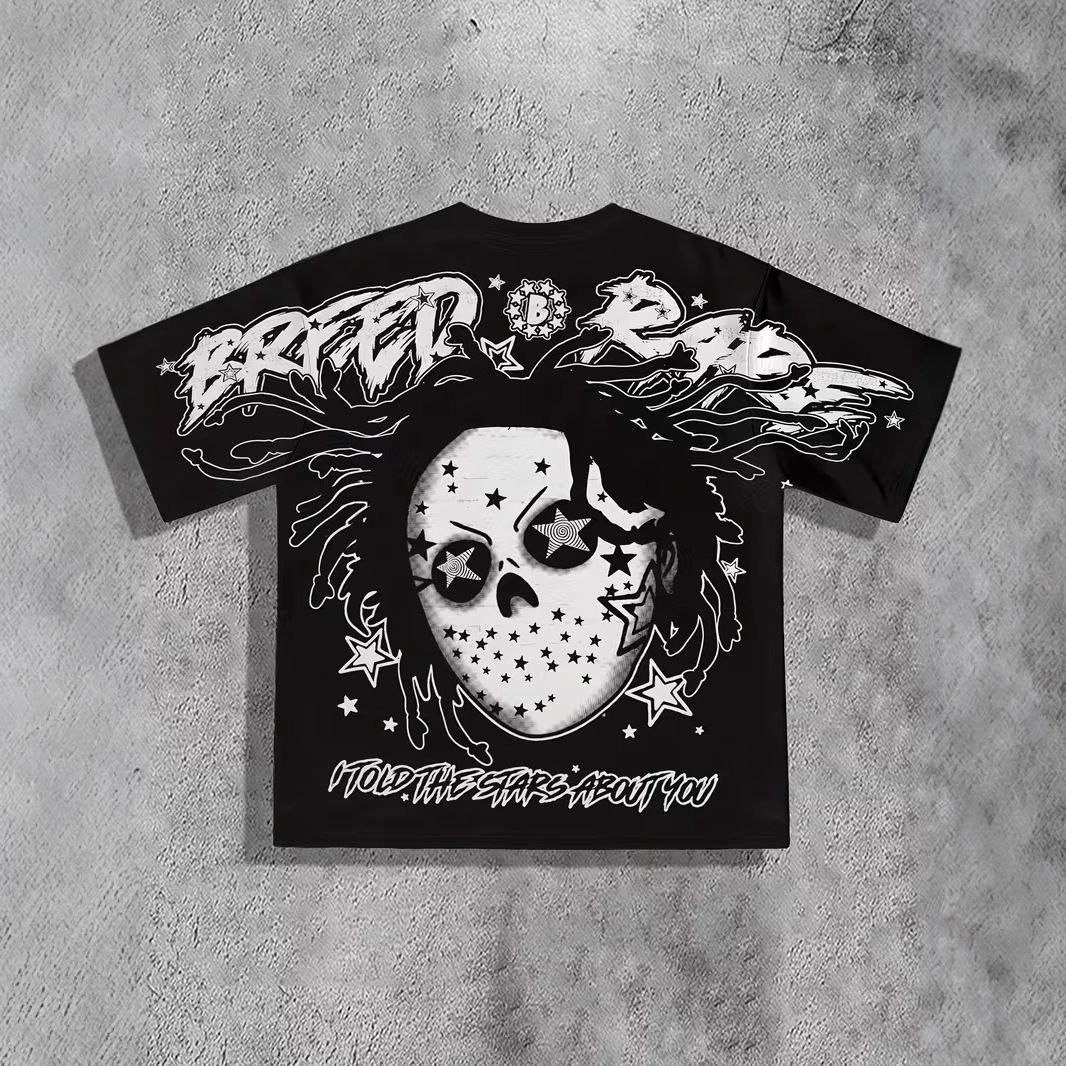 Mens T-Shirt Urban Art Print Streetwear Loose Breathable Short Sleeve Casual Designer Clothes