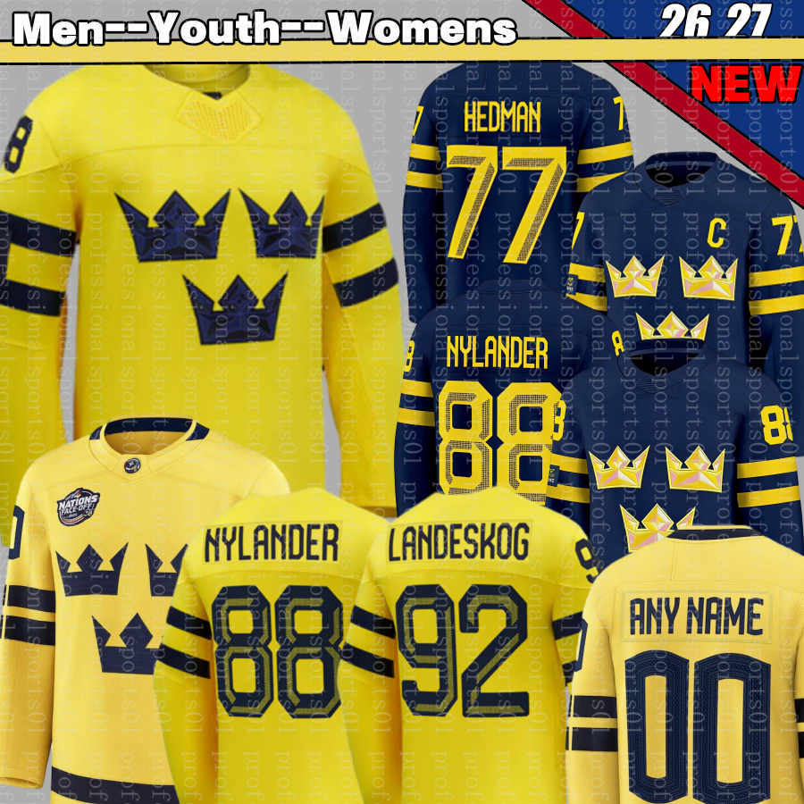#88 William Nylander team Sweden hockey jersey 2026 olympices jersey #92 Gabriel Landeskog Leo Carlsson Rasmus Dahlin Lucas Raymond Mika jerseys 2027