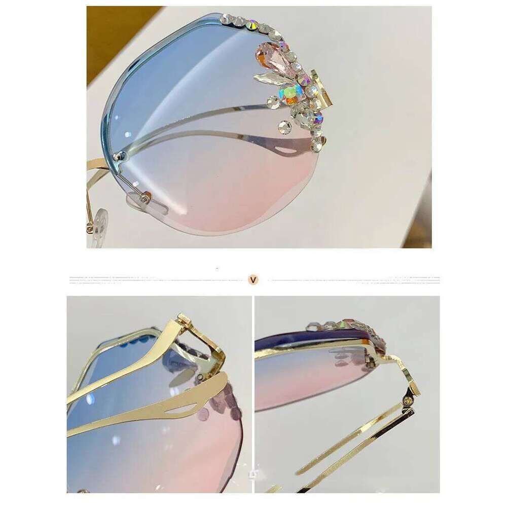 Women's New Diamond Rimless Cut Edge Big Face Slimming Sunglasses H260129