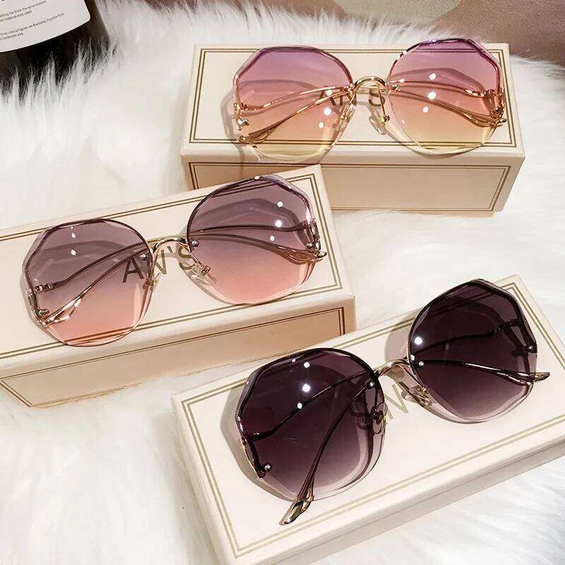 Irregular Round Sunglasses Woman Brand Designer Gradient Fashion Sun Glasses Female Rimless Metal Curved Temples Oculos De Sol H260129
