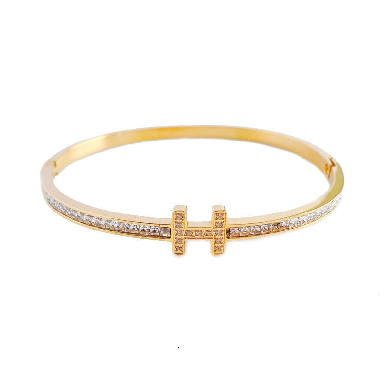 Letter H Diamond-Studded Bracelet Designer Jewelry Double T Bracelet Fashion Titanium Steel Jewelry Women's Holiday Gift
