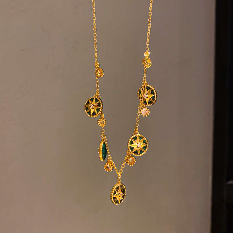 Designer Zircon Mother-of-Pearl Bracelet Geometric Instagram-Worthy Niche Jewelry Hexagram Delicate Collarbone Chain Luxury-Inspired High-End Necklace
