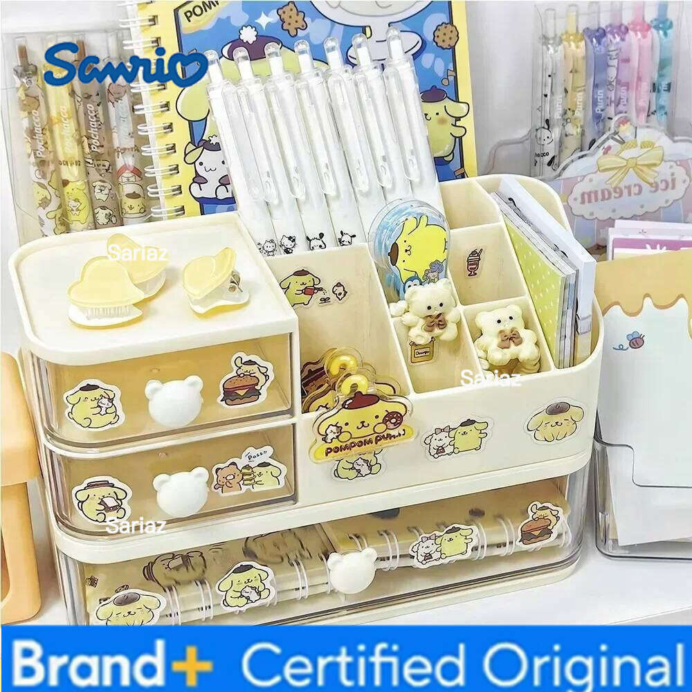 Sanrio Drawer Compartment Desktop Stationery Box Kuromi Melody Hello Kitty Desk Organizer Girls Cosmetics Storage Rack H260129