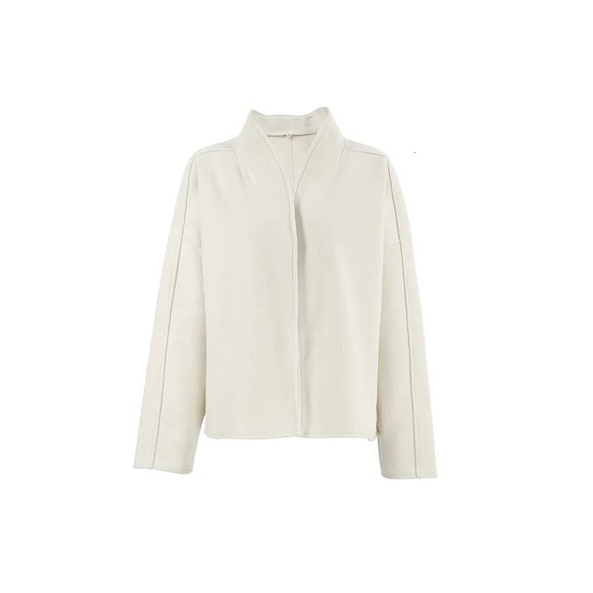 Elegant Autumn Women's Woolen Jacket V-Neck Spliced Long Sleeve Short Outwear For Lady Commuting Slouchy-Style Female's Cardigan ddmynov
