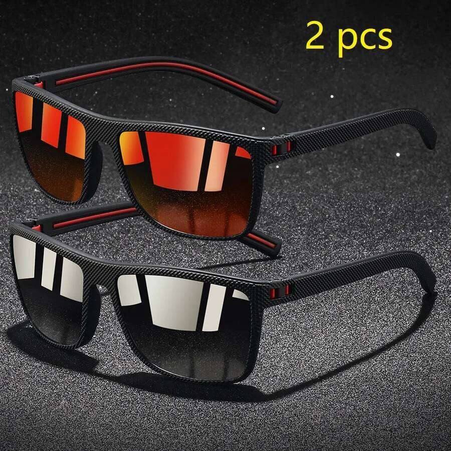 2 Pieces Fashion Vintage Check Pattern Polarized Sunglasses Men Women Fishing Driving Brand Design Sun Glasses UV400 Man Eyewear H260129