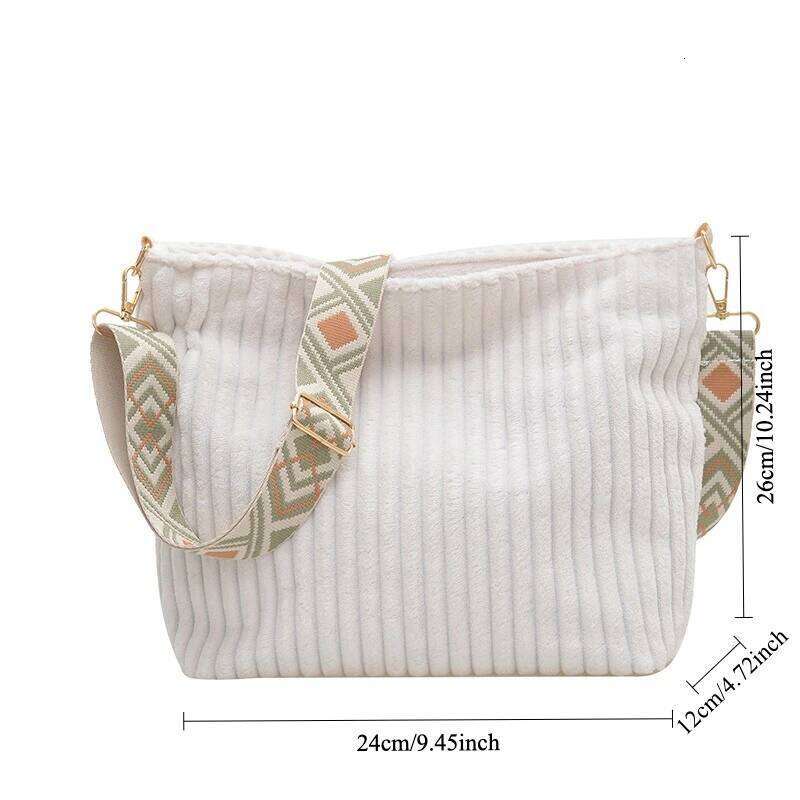 New Women Crossbody Soft Corduroy Shoulder Bag Large Capacity Female Purse With Zipper For Commute Outings Street Fashion