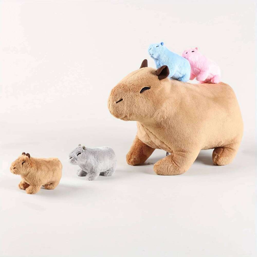 Kawaii Simulation Animal-13.38'' Mommy Capybara with 4 Baby Stuffed Animals Inside Zipper Tummy Y260128