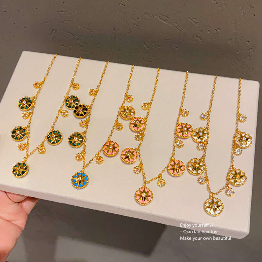 Designer Zircon Mother-of-Pearl Bracelet Geometric Instagram-Worthy Niche Jewelry Hexagram Delicate Collarbone Chain Luxury-Inspired High-End Necklace