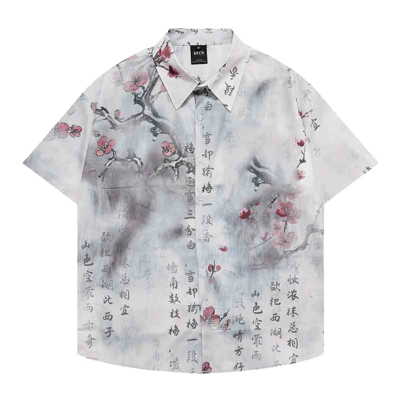 2025 Fashion Summer Hawaiian Shirts Mens Holiday Casual Chinese style Print Graphic T-shirt Men Clothing Lapel Short Sleeve 260129