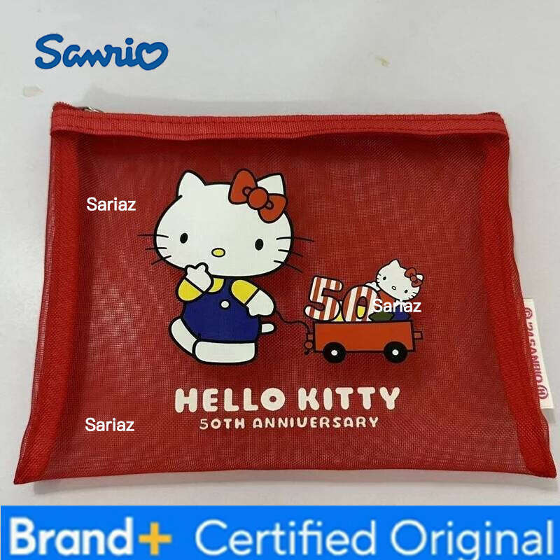 Sanrio Kawaii Charm Net Fabric Makeup Portable Cute Korean Japanese Aesthetic Hello Kitty Storage Bag Gift H26012911