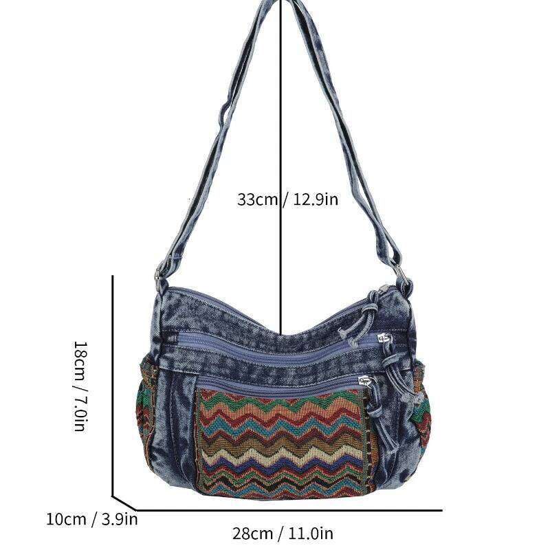 Ethnic Style Denim Tote Women 2025 Embroidery Handbag Large Capacity Crossbody Purse Boho Shoulder Bag for Ladies XJ260129