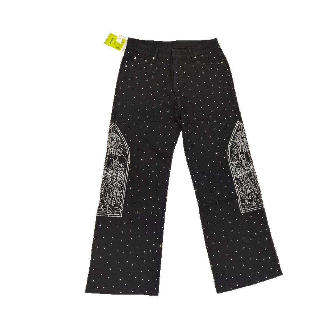 Luxury Brand Designer Clothes Exclusive American High Street Trendy Brand New Straight Loose Black Diamond Multi-Pocket Hot Diamond Full Diamond Black