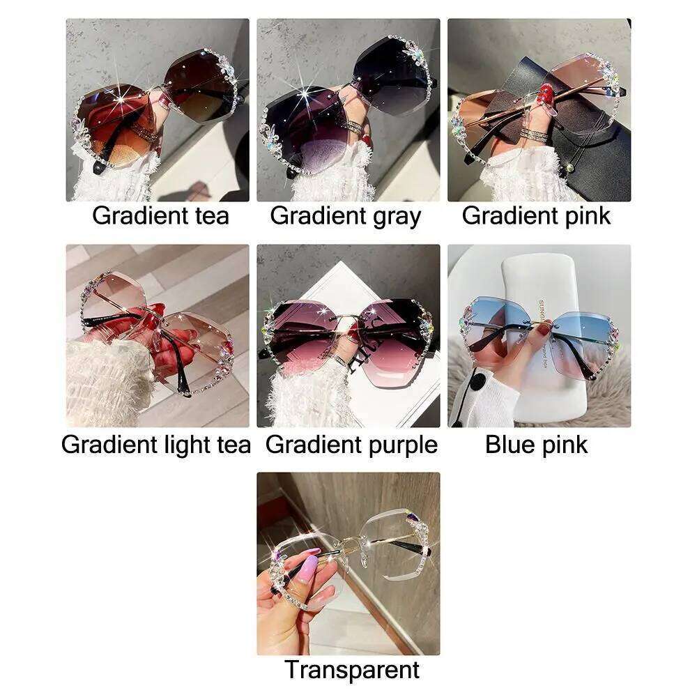 New Borderless Metal Sunglasses Women's Decorative Diamond Sun Glasses Gradient Lens Women Luxury Brand Designers Eyewear UV400 H260129