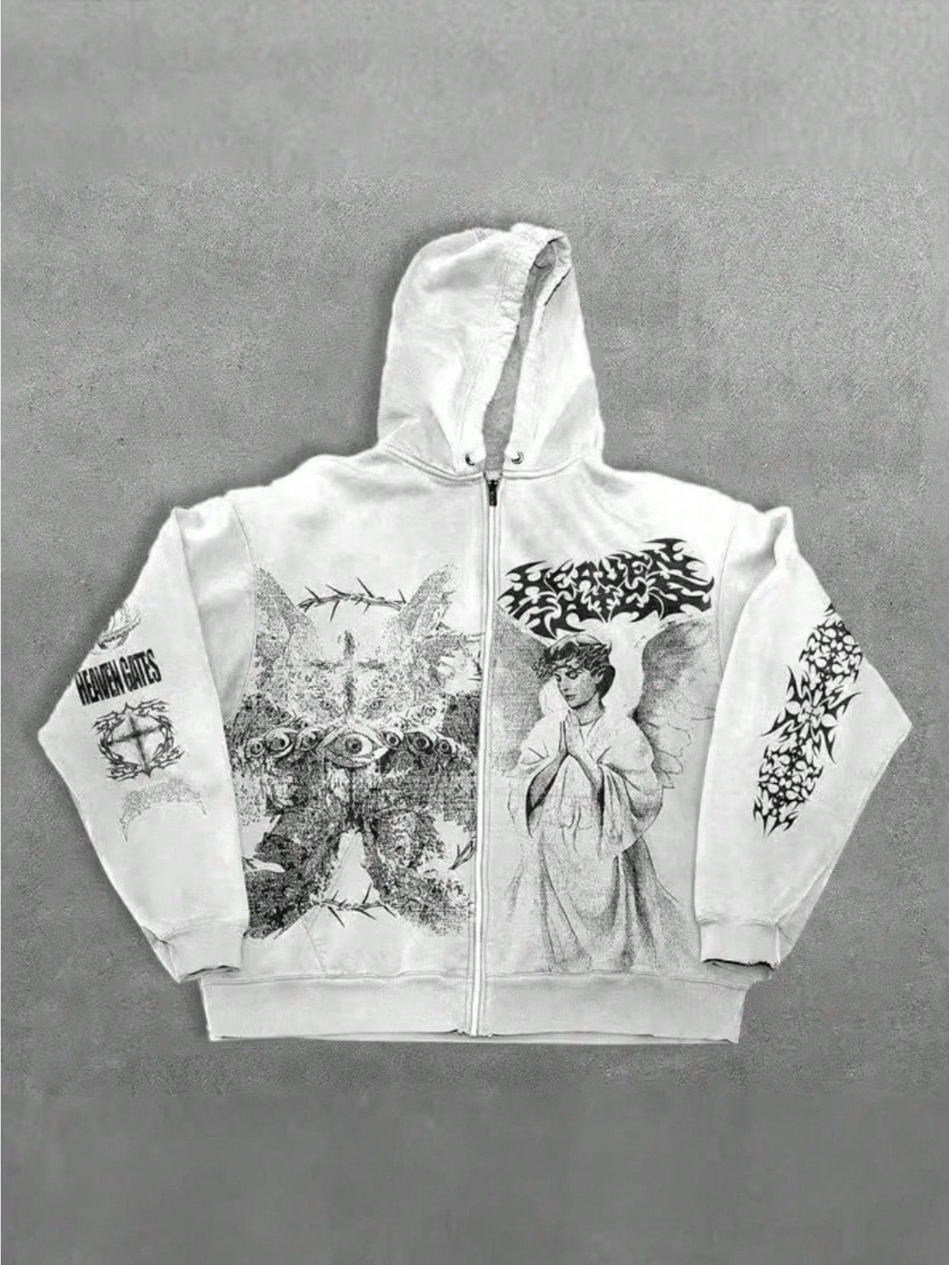 Men's Fleece-Lined Zip-Up Hoodie with Cosmic Eye Graphic Print Streetwear Style
