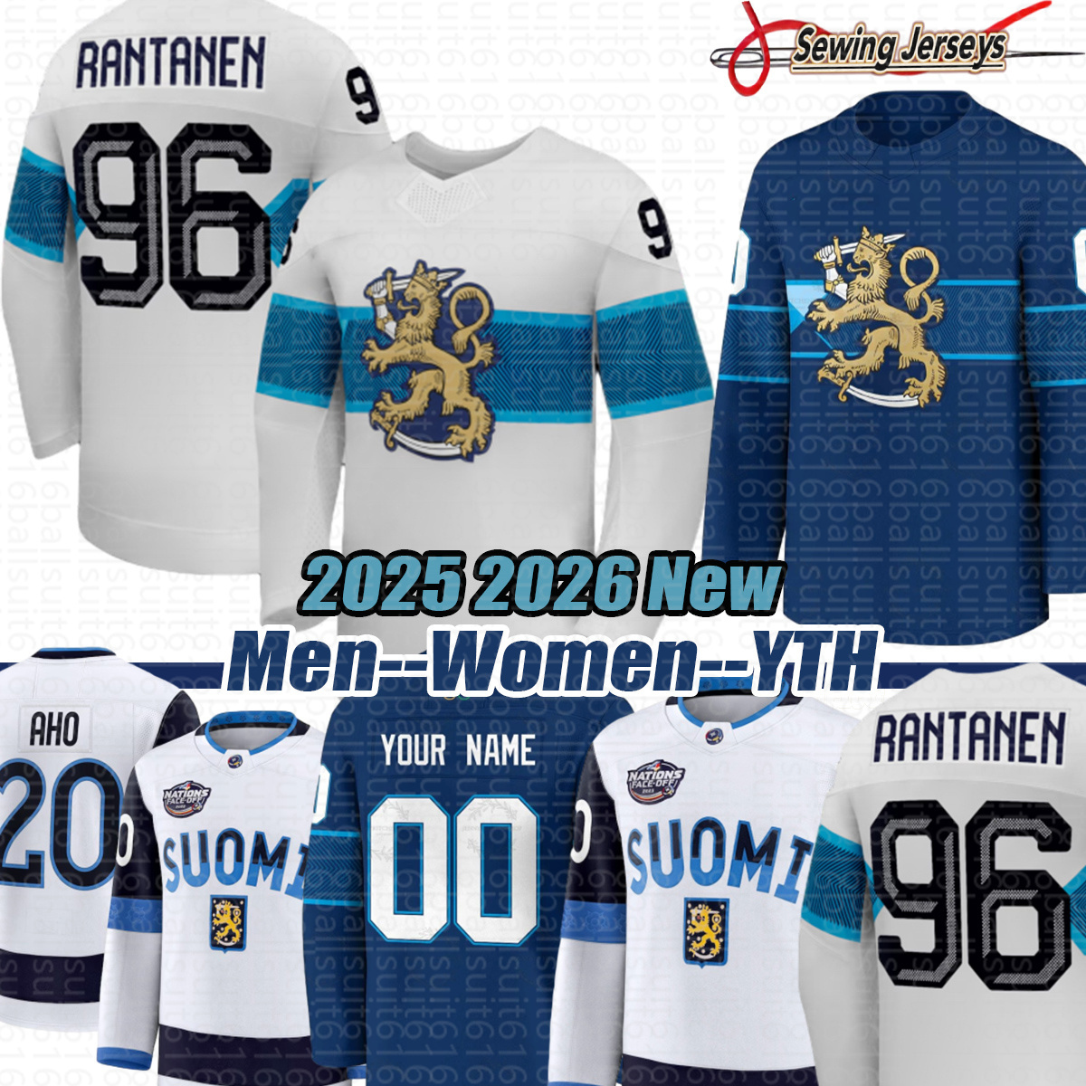 #96 Mikko Rantanen team Finland hockey jersey 2026 olympices jersey #16 Aleksander Barkov Sebastian Aho Kaapo Kakko Ukko-Pekka Luukkonen Hintz jerseys 2027