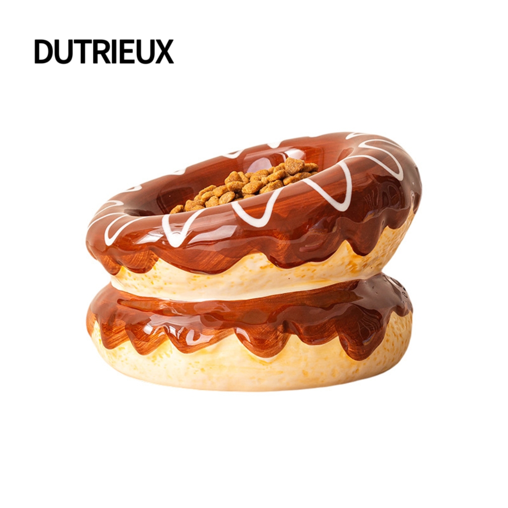 H2604 High-quality pet tableware: Nordic-style ceramic stemmed bowl with slanted rim for cats and dogs to wear.