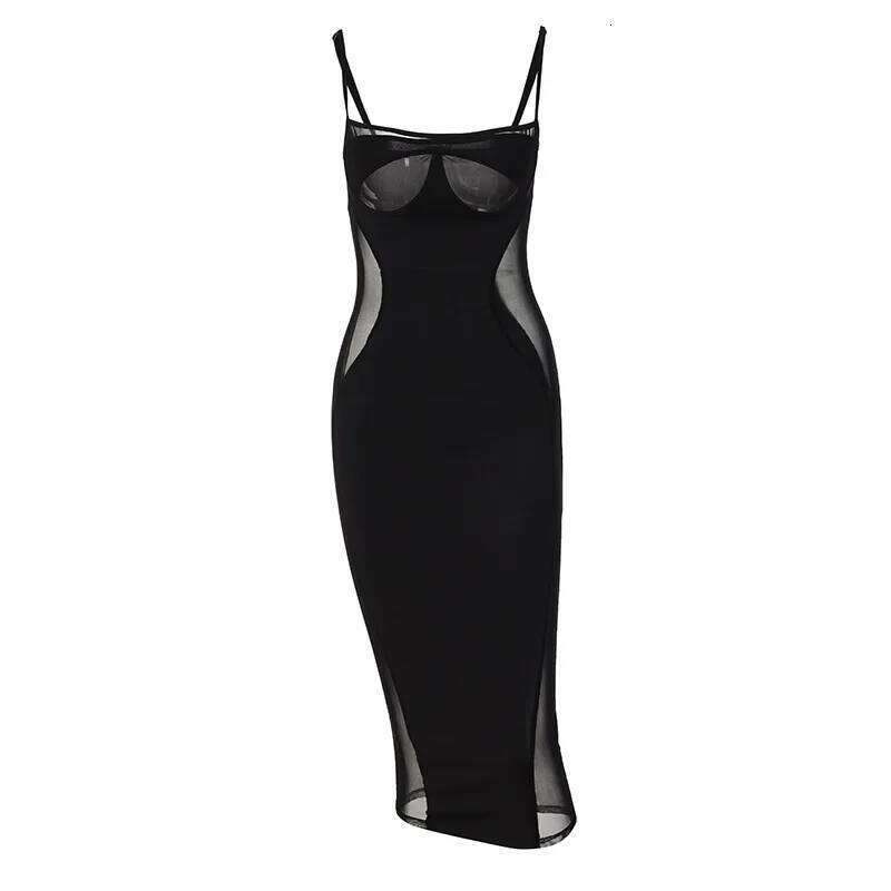 Fashion New U-neck Suspender Tube Top Women's Sexy Perspective Mesh Stitching Slim-fit Party Hip Black Dress - view 7