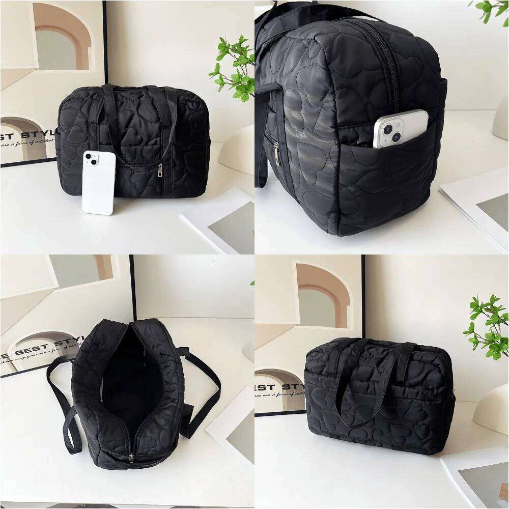 Autumn Winter Heart-shaped Quilted Embroidered Handbag, Fashionable Soft Quilting Shoulder Bag, Simple Solid Color Tote Bag