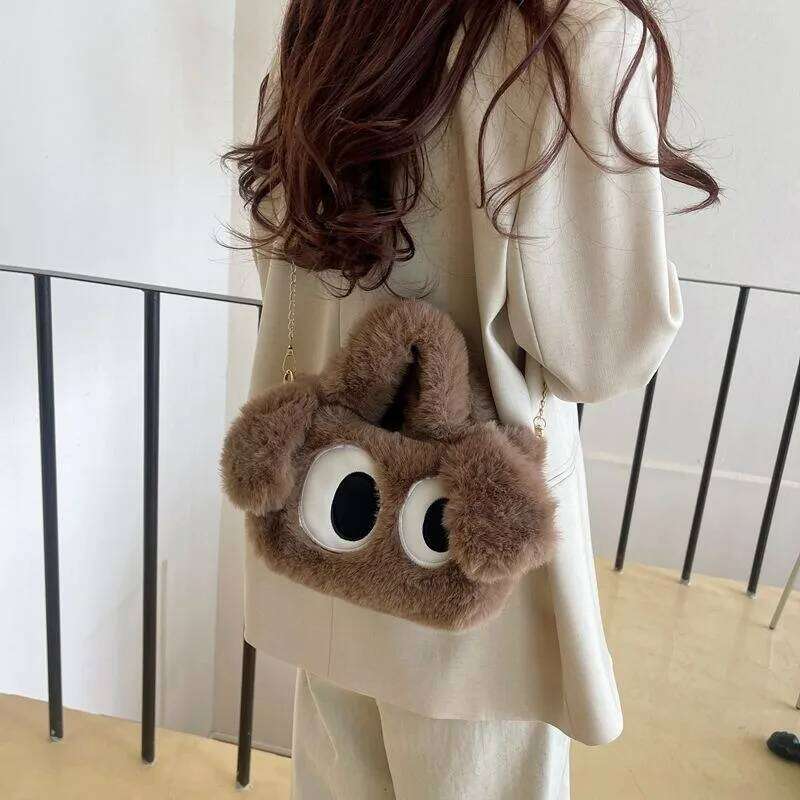 Puppy big eyes autumn and winter handbag new fashion one shoulder crossbody plush bag universal cute girl birthday gif XJ260129