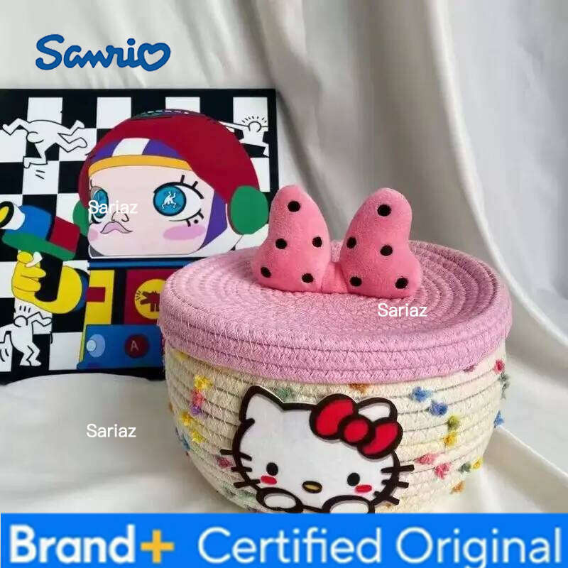 Sanrio Animation Hello Kitty Cinnamoroll My Melody Hemp Cotton Shoes Woven Large Capacity Storage Box Kawaii Sundry Organizing Basket H260129