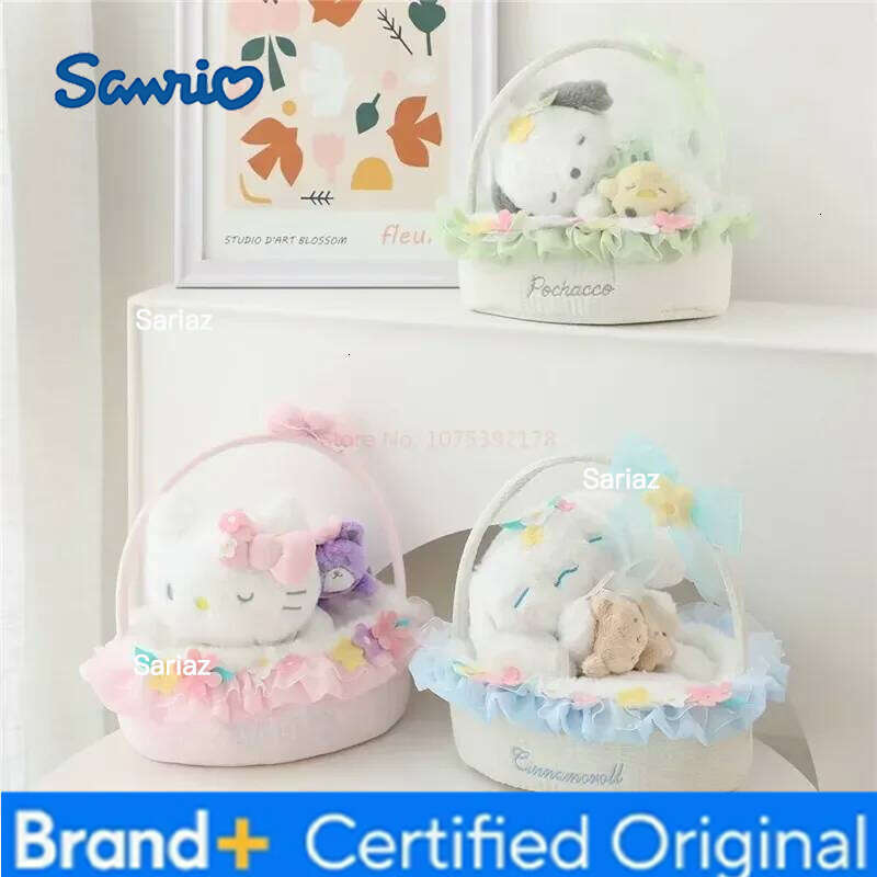 Sanrio New s Hellokittys Pochacco Cinnamoroll Plushie Doll Crouching Posture Flower Basket Series Plush Appease Toys Gift H260129