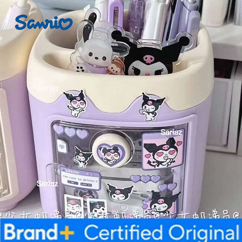 Sanrio Kawaii Desktop My Melody Kuromi Cinnamoroll Diy Sticker Box Makeup Brush Storage Tube Pen Holder Gift H260129 H260129