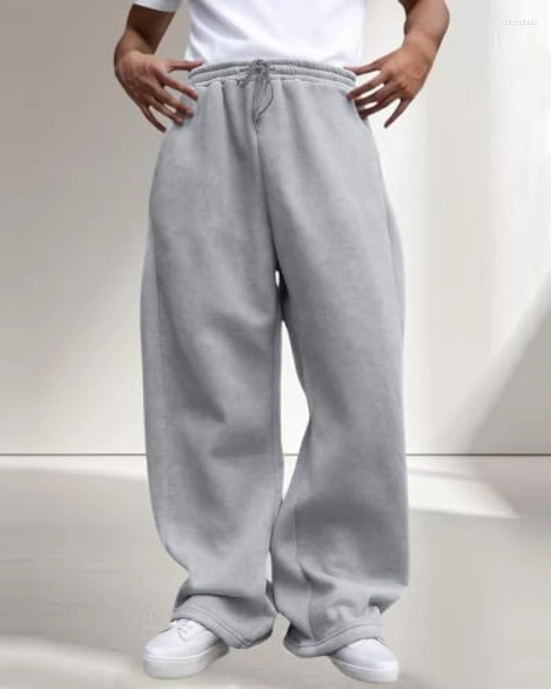 Men's Pants Baggy Sweatpants Heavyweight Fleece Wide Leg Drawstring Sweat Casual Lounge Joggers With Pockets Slacks