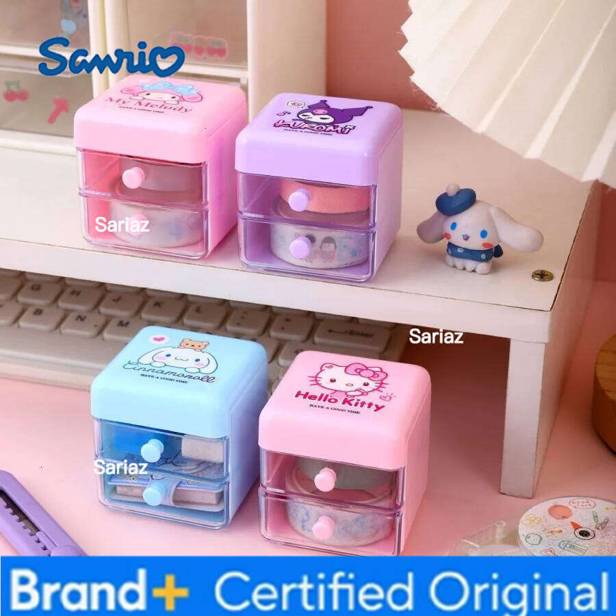 Sanrio New style Hello Kitty Mini Organizer Cartoon Cinnamoroll Melody Double Layer Jewelry desktop storage Girls Gifts H260129