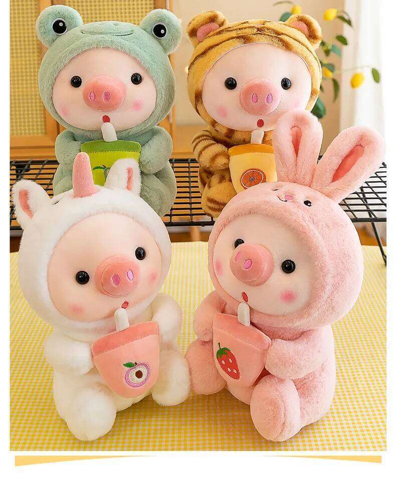 Cartoon Animal Transformation Milk Tea Pig Plush Toy Little Frog Doll Y260128