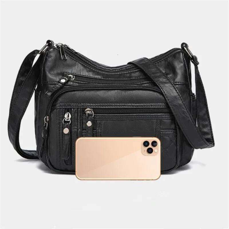 Fashionable Four Seasons Soft Leather Pocket Cross Bags, Multi Layer Zipper Pouch Single Shoulder Bag for Women Daily Use XJ260129